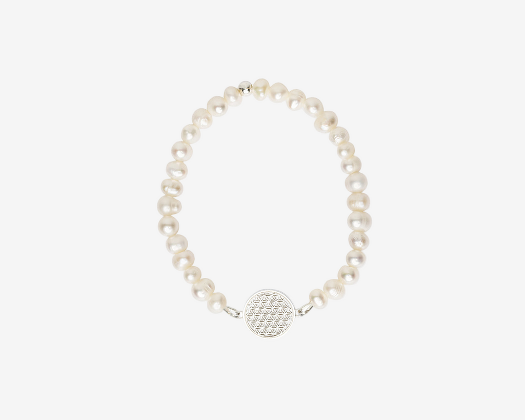 Bransoletka Kwiat Życia S – Biała perła