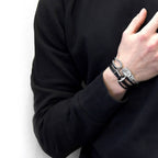 Admiral Anchor Silver and Braided Leather Bracelet - Coal Black
