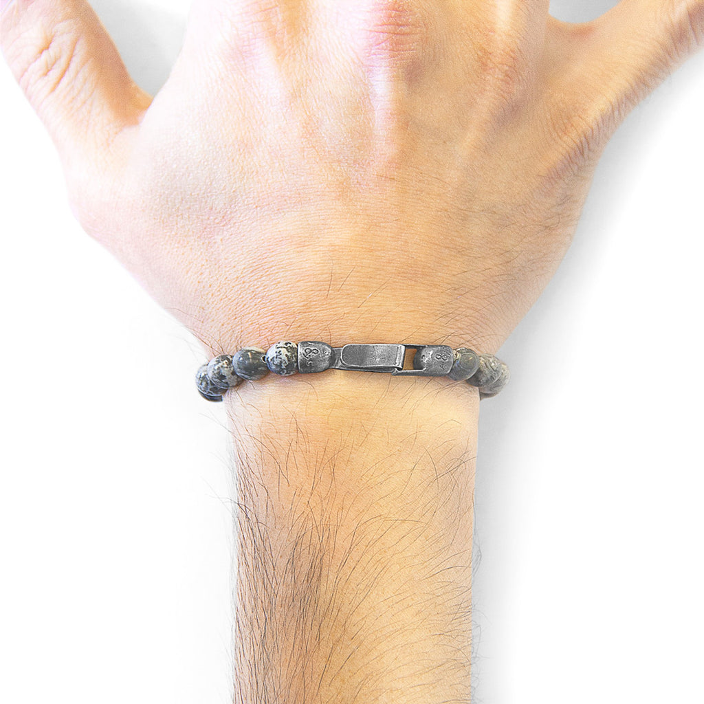 Nachi Silver and Stone Beaded Bracelet - Grey Jasper