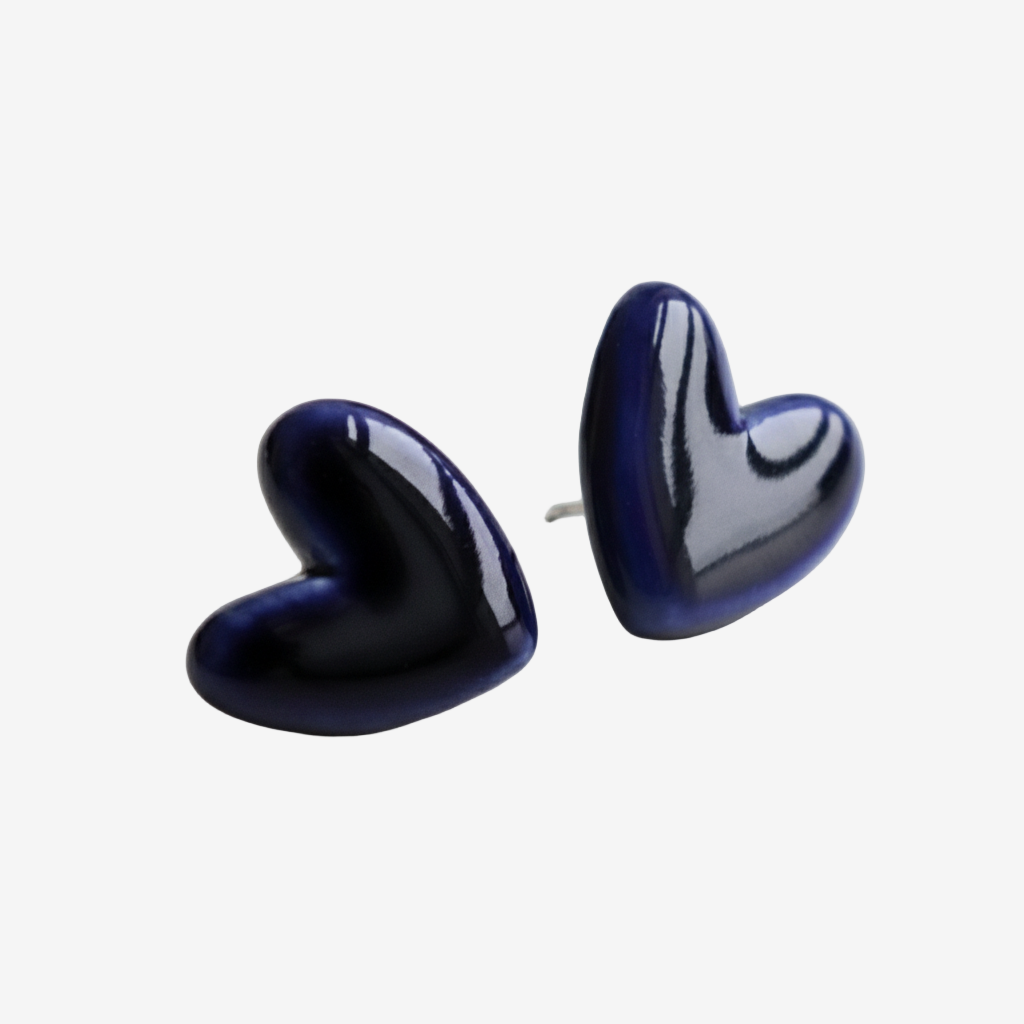 Kolczyki z porcelanowym sercem – Niebieskie