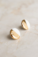 Porcelain Round Stud Earrings - White and Gold