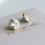 Porcelain Tache Studs -  Green and Violet
