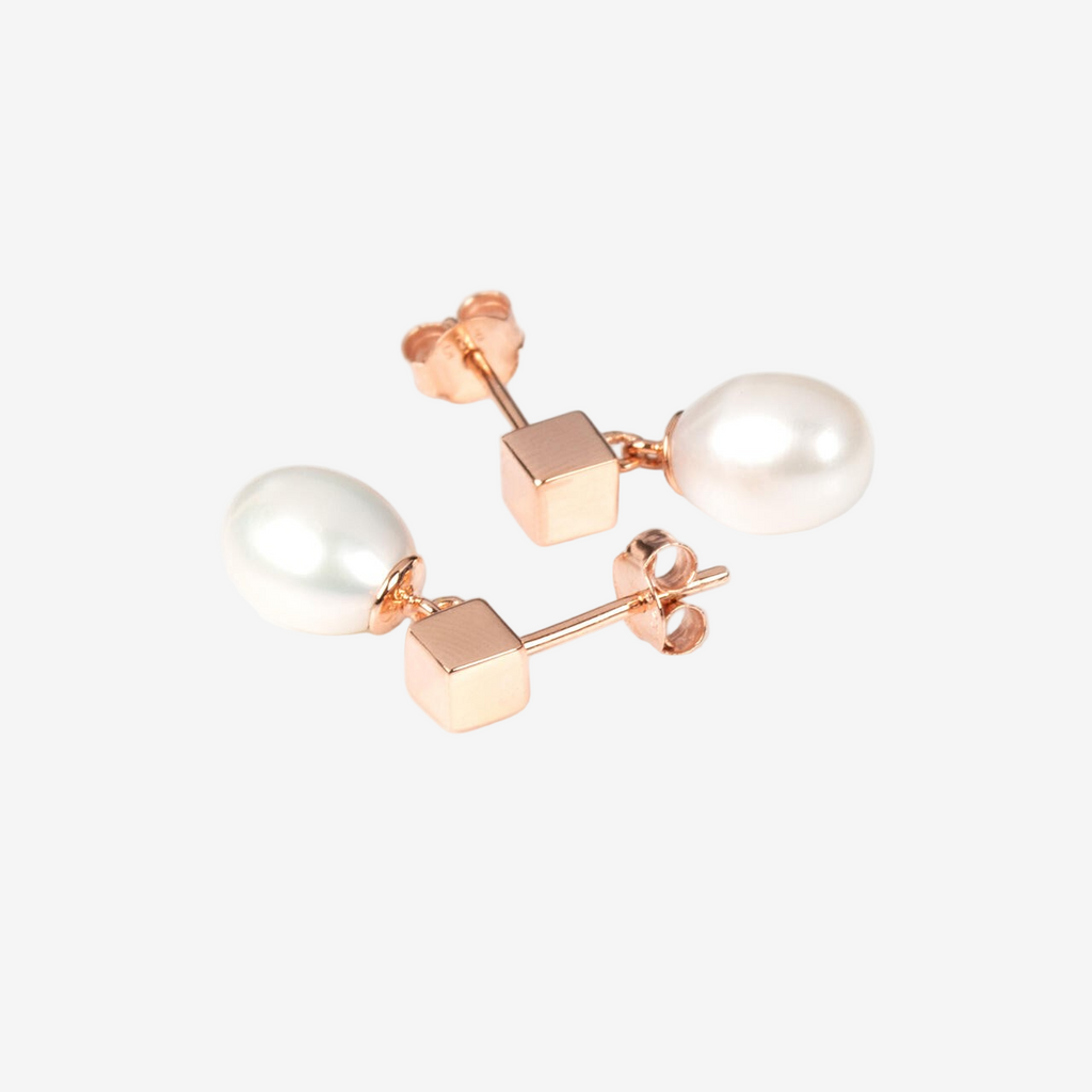 Kolczyki Solid Pearl Drop – Różowe złoto i srebro