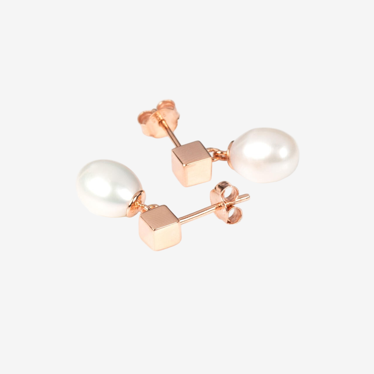 Kolczyki Solid Pearl Drop – Różowe złoto i srebro